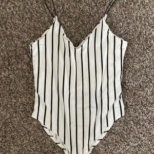 Black and white stripped bodysuit